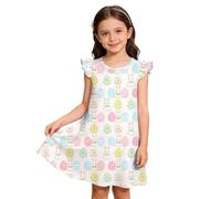 Genérico 2026 Vestido sin Mangas Estampado con Huevo de Conejito para niñas diseño Floral Fruncido Ideal para Iglesia Vacaciones Primavera Verano (White, 3-4 Years)