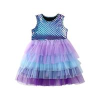 Genérico 2026 Vestido Veraniego Tul Manga Corta Princesa Infantil para Boda cumpleaños niña pequeña (Light Purple, 5-6 Years)