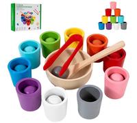 Genérico 2026 Vibrant Rainbow Balls in Cups Montessori Toys - Preschool Wooden Matching Games, Color Sorting and CountingToys (10 Colors)