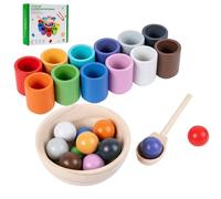 Genérico 2026 Vibrant Rainbow Balls in Cups Montessori Toys - Preschool Wooden Matching Games, Color Sorting and CountingToys (12 Colors)