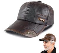 Genérico 2026 Warm Leather Baseball Caps, Men's Leather Shell Fleece Lining Adjustable Cap for Middle-Aged and Elderly Men (Coffee-B)