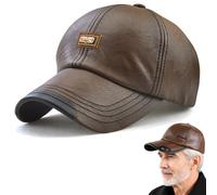 Genérico 2026 Warm Leather Baseball Caps, Men's Leather Shell Fleece Lining Adjustable Cap for Middle-Aged and Elderly Men (Brown-A)