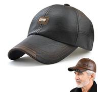Genérico 2026 Warm Leather Baseball Caps, Men's Leather Shell Fleece Lining Adjustable Cap for Middle-Aged and Elderly Men (Black-A)
