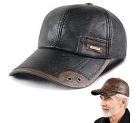 Genérico 2026 Warm Leather Baseball Caps, Men's Leather Shell Fleece Lining Adjustable Cap for Middle-Aged and Elderly Men (Black-B)