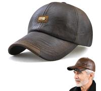 Genérico 2026 Warm Leather Baseball Caps, Men's Leather Shell Fleece Lining Adjustable Cap for Middle-Aged and Elderly Men (Coffee-A)