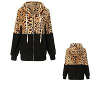 Genérico 2026 Winter Flannel Leopard Print Patchwork Hooded Sweatshirt, Womens Oversized Fleece Jacket Leopard Print Jacket Women, Jacket Zip Up Winter Warm Coat with Pocket (Black,XXL)