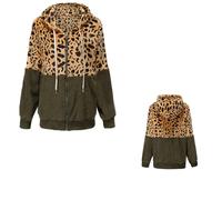 Genérico 2026 Winter Flannel Leopard Print Patchwork Hooded Sweatshirt, Womens Oversized Fleece Jacket Leopard Print Jacket Women, Jacket Zip Up Winter Warm Coat with Pocket (Green,XL)