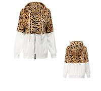 Genérico 2026 Winter Flannel Leopard Print Patchwork Hooded Sweatshirt, Womens Oversized Fleece Jacket Leopard Print Jacket Women, Jacket Zip Up Winter Warm Coat with Pocket (White,XL)