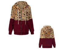 Genérico 2026 Winter Flannel Leopard Print Patchwork Hooded Sweatshirt, Womens Oversized Fleece Jacket Leopard Print Jacket Women, Jacket Zip Up Winter Warm Coat with Pocket (Red,XXL)