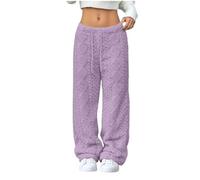 Genérico 2026 Womens Pants Elastic Waist Wide Leg Fleece Sleepwear Winter Soft Warm Comfort Cozy Lounge Blanket Pants (Purple,M)