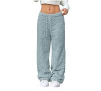 Genérico 2026 Womens Pants Elastic Waist Wide Leg Fleece Sleepwear Winter Soft Warm Comfort Cozy Lounge Blanket Pants (Blue,L)