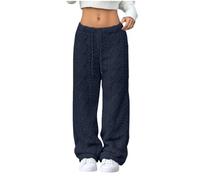 Genérico 2026 Womens Pants Elastic Waist Wide Leg Fleece Sleepwear Winter Soft Warm Comfort Cozy Lounge Blanket Pants (Navy,XXL)
