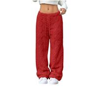 Genérico 2026 Womens Pants Elastic Waist Wide Leg Fleece Sleepwear Winter Soft Warm Comfort Cozy Lounge Blanket Pants (Red,L)