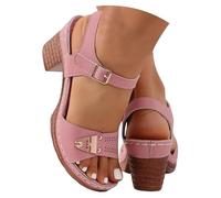 Genérico 2026 Women's Summer Casual Sandals Solid Color Comfort Chunky Heel Adjustable Sandals Wide Strap Walking Sandal for Summer Beach Vacation (Pink,38)