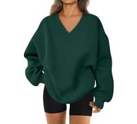 Genérico 2026 Womens Sweatshirt Oversized V Neck Fleece Pullover Sweaters Cute Y2K Casual Comfy Fall Fashion Long Sleeve Tops (Green,M)