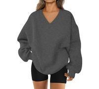 Genérico 2026 Womens Sweatshirt Oversized V Neck Fleece Pullover Sweaters Cute Y2K Casual Comfy Fall Fashion Long Sleeve Tops (Gray,L)