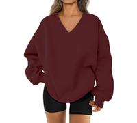 Genérico 2026 Womens Sweatshirt Oversized V Neck Fleece Pullover Sweaters Cute Y2K Casual Comfy Fall Fashion Long Sleeve Tops (Wine,M)
