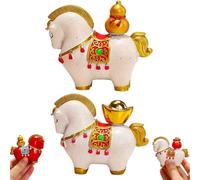 Genérico 2026 Year of The Horse Chinese New Year Ornaments, Resin Horse Statue with Rotatable Gold Ingot Gourd, Spring Festival Cute Zodiac Gift Blessing Souvenir Tabletop Figurines