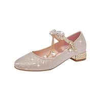 Genérico 2026 Zapatos de baile para niñas, zapatos de princesa con lentejuelas doradas y plateadas, zapatos de tacón bajo con punta cerrada, zapatos con fina para de boda