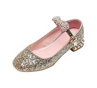 Genérico 2026 Zapatos de Princesa de tacón bajo con Lentejuelas y Punta Cerrada de Verano para niñas pequeñas/Grandes, Zapatos Brillantes para niñas, Zapatos Diarios