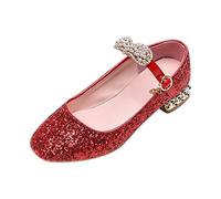 Genérico 2026 Zapatos de Princesa de tacón bajo con Lentejuelas y Punta Cerrada de Verano para niñas pequeñas/Grandes, Zapatos Brillantes para niñas, Zapatos Diarios