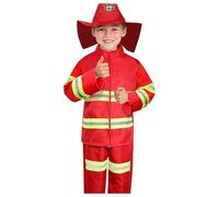 Genérico 2027-Conjunto Infantil Bombero Piezas Disfraz Juego Rol Accesorios Escolares Campus Niño (Red, 8-9T)