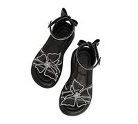 Genérico 2027-Sandalias blanda pedrería verano niña casual campus vacaciones diseño fijo edad 3-10 años (Black, 34)