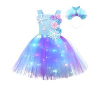Genérico 2027-Vestido Tul LED Histórico Halloween Niñas Pequeñas Disfraz Princesa Diadema (Blue, 2-4 Years)