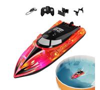 Generico 22 cm 2,4 GHz RC Racing Boat - ABS Rechargeable Remote Control Speed Boat LED Night Light 80-100 m Range Waterproof Water Sensor Safety Reset Low Battery Alert Forward Backward Turn Toy