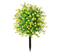 Genérico 22 Inch Artificial Camellia Eucalyptus Garden Stake, UV Resistant Faux White Flower Bush, Outdoor Yard Decor for Patio, Lawn, Pathway, Porch