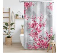 Genérico 240 x 200 cm Acuarela Cortinas de Ducha Gris Rosa Elegante Flores Arquitectura Cortina de Ducha Bañera Impermeable Cortina de Cortina de baño Simple con Ganchos