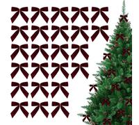 Genérico 24PCS Lazos Terciopelo Arbol Navidad Burdeos, 9 * 9cm Lazos De Terciopelo para Árbol De Navidad, para Coronas, Envolver Regalos, Manualidades, Bodas, Fiestas, Bolsas De Dulces, Repostería