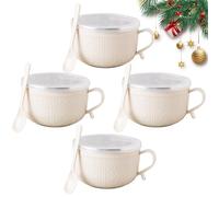 Genérico 25-Oz Mug Meals w Lid, Meal Mugs Set Microwave Soup Bowls with Handles and Lids, Preservation and Sealing, for Soups, Stews, Coffee, Desserts, Ideal Gift Set (Beige-4pcs)