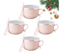 Genérico 25-Oz Mug Meals w Lid, Meal Mugs Set Microwave Soup Bowls with Handles and Lids, Preservation and Sealing, for Soups, Stews, Coffee, Desserts, Ideal Gift Set (Pink-4 pcs)