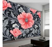 Genérico 250 x 175 cm Papel Pintado Pared Panorámico William Morris Flores Rojas Gris decoración de pared Póster Gigante de Pared Personalizado 3D Para Salón Dormitorio