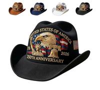 Genérico 250 Years Later - Patriotic Cowboy Hat, 250th Anniversary Embroidered Cowboy Hat for Men Women (Black)