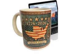 Genérico 250th Ceramic Mug - Coffee Cup | 15.3x10.5x13.5cm 400ml Size with Heat Retention, 340g Ceramic Build with, Tea Milk Water Juice Cup, Kitchen Dining Accessory for Dad Husband Event Use