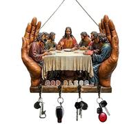 Genérico 2D Flat Jesus and Disciples Wall Art Keychain Holder,Jesus Disciples Key Rack Organizer Key Holder Wall Mount with 4 Metal Hooks,Christian Wall Decor, for Religious Gifts Family, Friends (A)