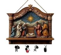 Genérico 2D Flat Jesus Communion Wall Art Keychain Holder with 4 Hooks, Christian Autumn Wall Mounted Key Rack, Wooden Multifunctional Home Key Holder for Housewarming Gift,Friends,Family