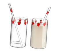 Genérico 2juegos Tazas Diseño De Fresa Y Pajita Vasos Transparentes Para Jugos Leche Y Bebidas Para Uso Casa Y Fiestas