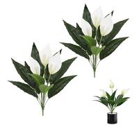 Genérico 2PCS Artificial Spathiphyllum Silk Plants,Anthurium Calla Lily Artificial Flowers,Vivid Handmade Beautiful Potted Flowers Plant,for Wedding Home Garden Office Desktop Decoration