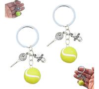 Genérico 2PCS Love Tennis Keychain, Mini Tennis Themed Ball Pendant with Metal Racket Decor for Bag Charm, Cute Fluffy Ball Pendant (2PCS)