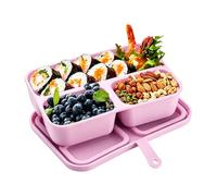 Genérico 3 Compartments Silicone Stackable Lunch Box | Kids Snack Container | Silicone Snack Containers With Lids For Sauce Fruit Salad Strawberry Candy Chocolate Holiday Party Home Weekday School