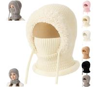 Genérico 3 in 1 Beanie Hat for Women,Windproof Knitted Snow Cap with Scarf and Mask,Full Cover Outdoors Warm Set Winter Hats Balaclava (FR/ES, Letras, Talla única, Beige)