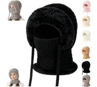 Genérico 3 in 1 Beanie Hat for Women,Windproof Knitted Snow Cap with Scarf and Mask,Full Cover Outdoors Warm Set Winter Hats Balaclava (FR/ES, Letras, Talla única, Black)
