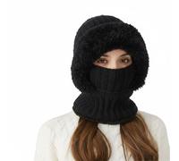 Genérico 3 in 1 Beanie Hat for Women, Winter Knitted Ski Mask with Scarf & Face Cover for Windproof Cold Weather (Black)