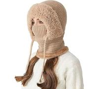 Genérico 3 in 1 Beanie Hat with Scarf and Mask,Women's Outdoor Windproof Hat with Face Cover,Cold Resistant Knitted Hooded Scarf