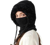 Genérico 3 in 1 Beanie Hat with Scarf and Mask,Women's Outdoor Windproof Hat with Face Cover,Cold Resistant Knitted Hooded Scarf