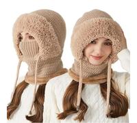 Genérico 3 in 1 Beanie Hat with Scarf & Mask, Women's Balaclava Outdoors Windproof Scarf Hat, Mask Set Hooded Piece Warm Snow Cap (Khaki)