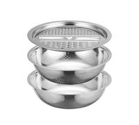 Genérico 3 In 1 Stainless Steel Colander Bowl Set - 26cm Or 28cm Multi Function Sink Strainer - Vegetable Slicer Ginger Grater Rice Salad Washer - Drain Basket with Grater
